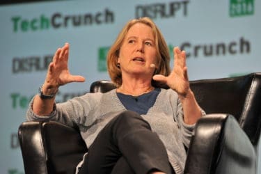 Diane Greene, head of Google Cloud Platform, speaking at TechCrunch